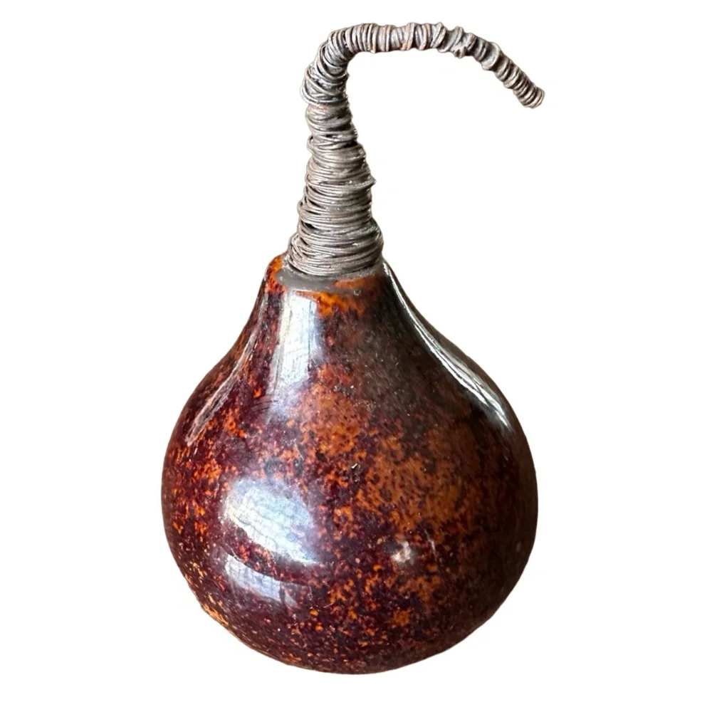 PIER 1 Pear Ceramic Gourd w/Brown Wire Stem (set of 2) Decor
